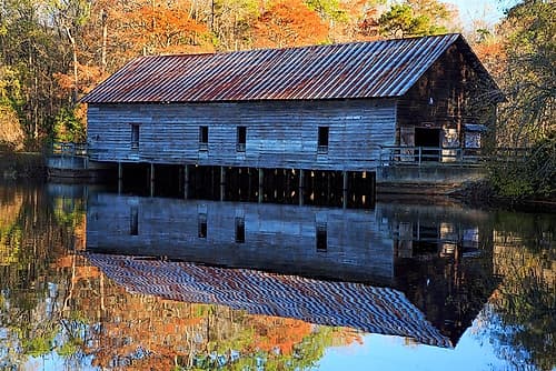 Georgia-Covered bridge and grist mill in the fall Coastal Print